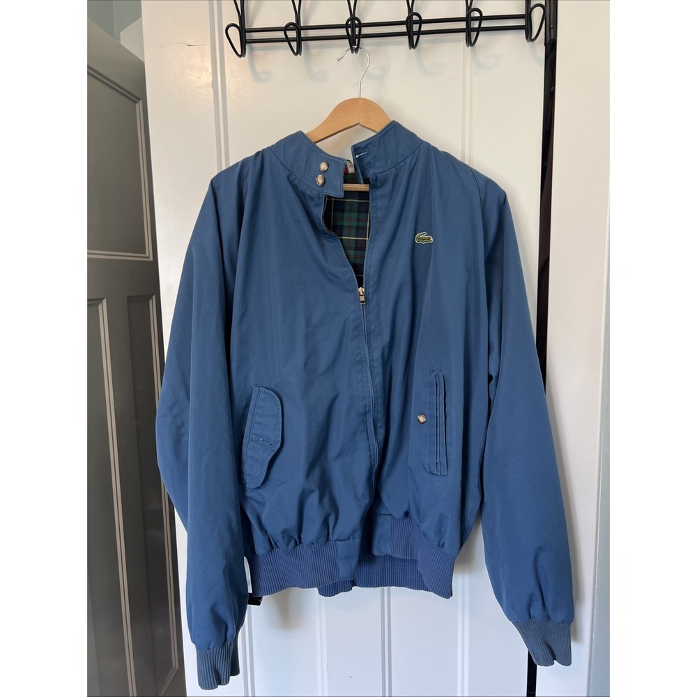 Vintage IZOD Lacoste Blue Jacket XL Lightweight Zip Up Alligator Plaid Lined